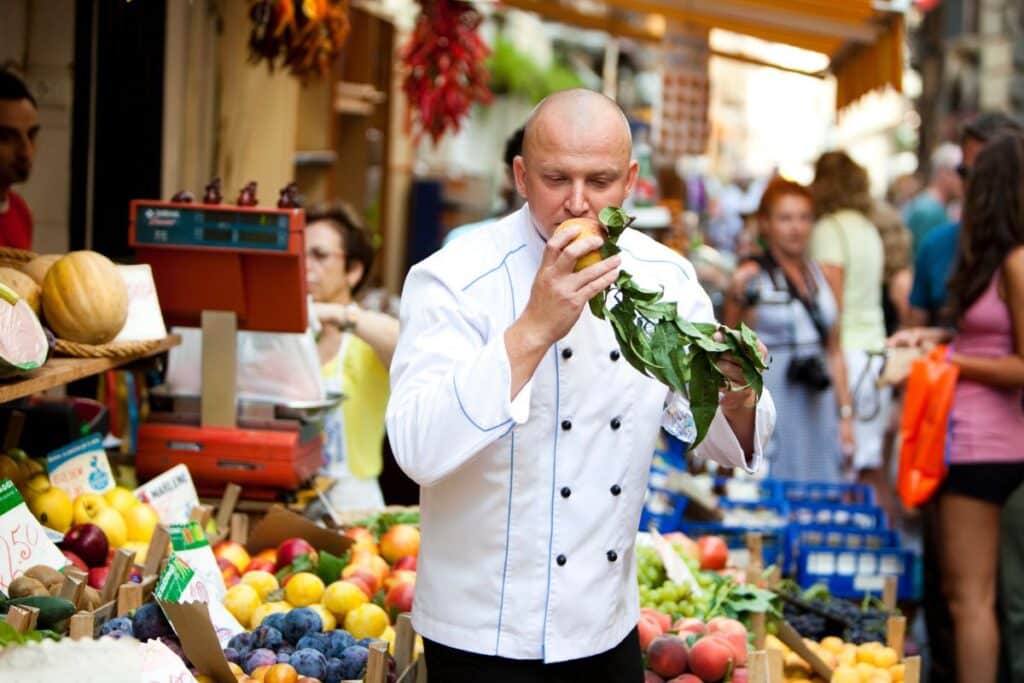 Seabourn chef shopping for ingredients