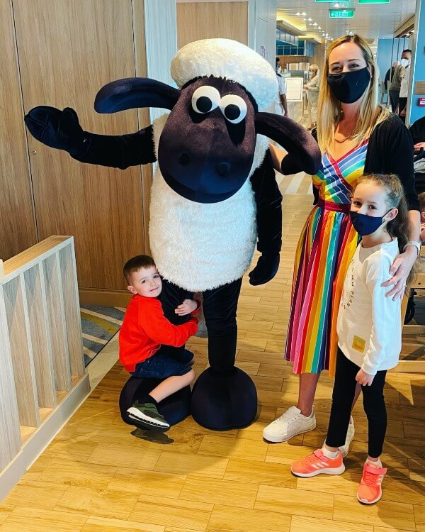 Family with Shaun the Sheep on P&O Iona