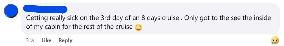 Getting really sick on the 3rd day of an 8 days cruise . Only got to the see the inside of my cabin for the rest of the cruise 