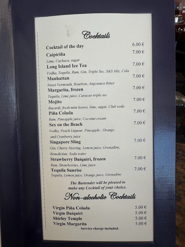 Star Clippers cocktail menu