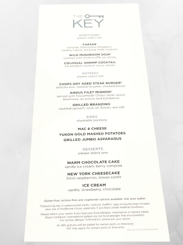 The Key food menu