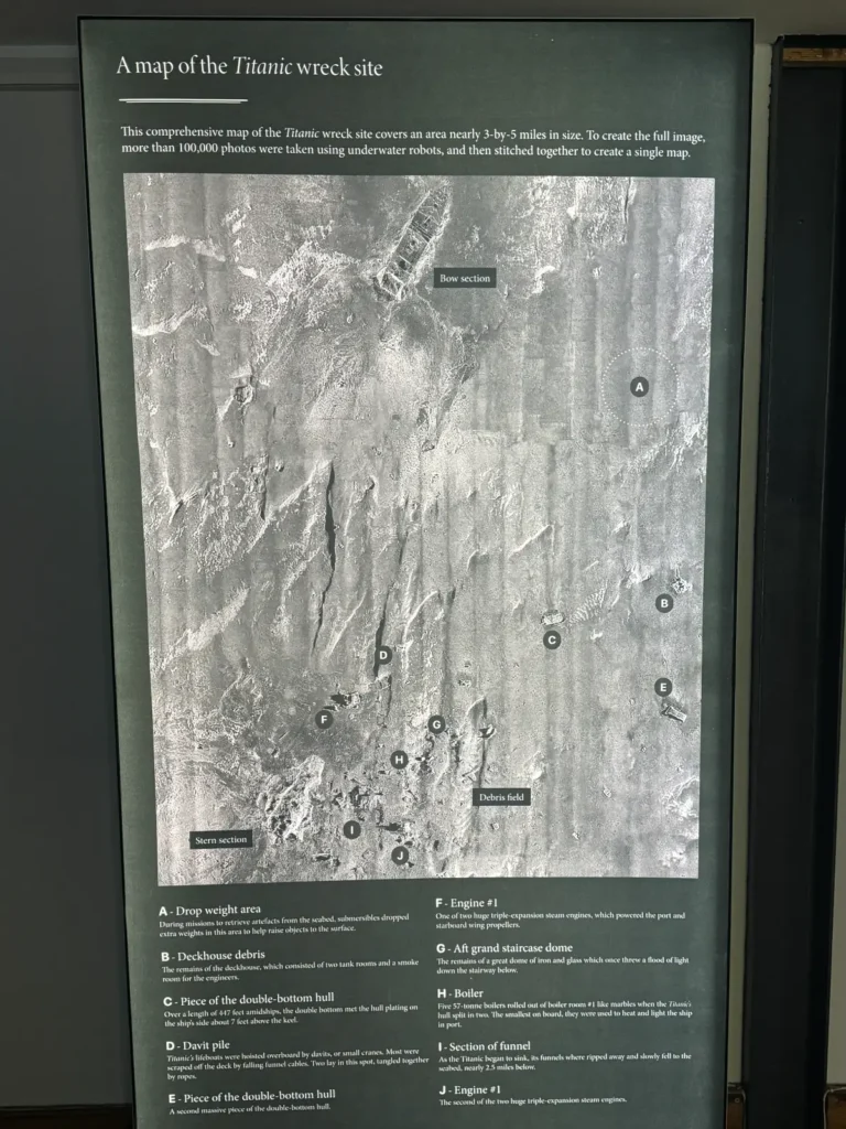 Map of the Titanic wreck site from The Titanic Exhibition