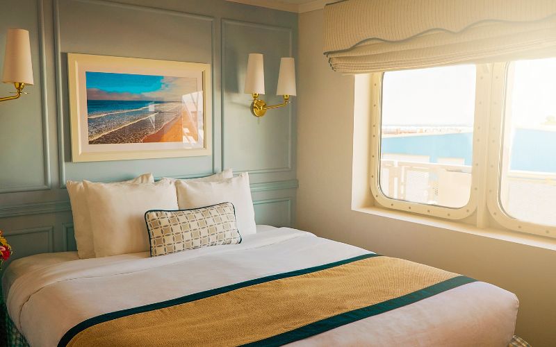 room in a cruise ship with a big window