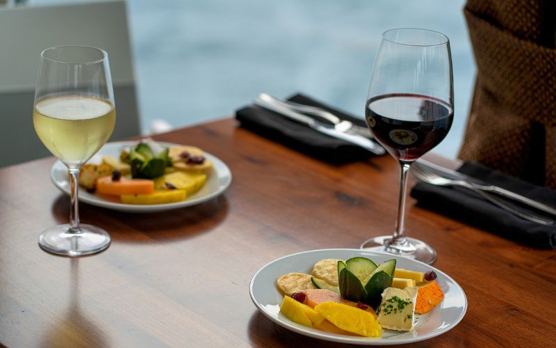 food and wine on the table