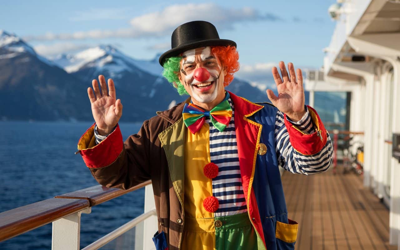 Man on a cruise in a clown costume