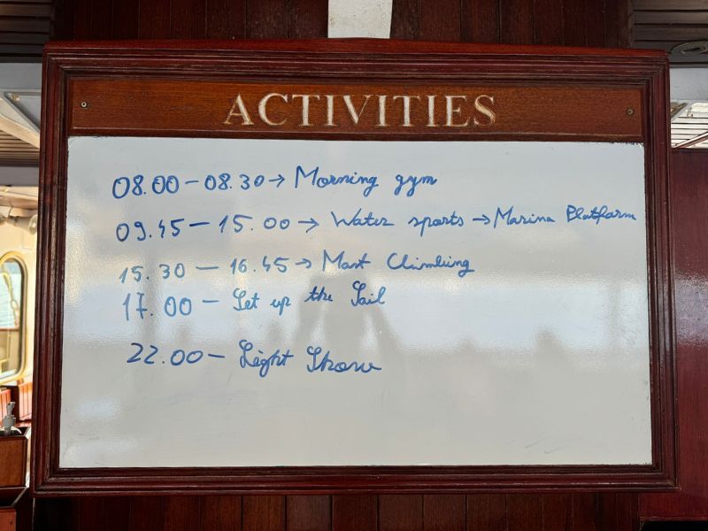 activities board on Royal Clipper