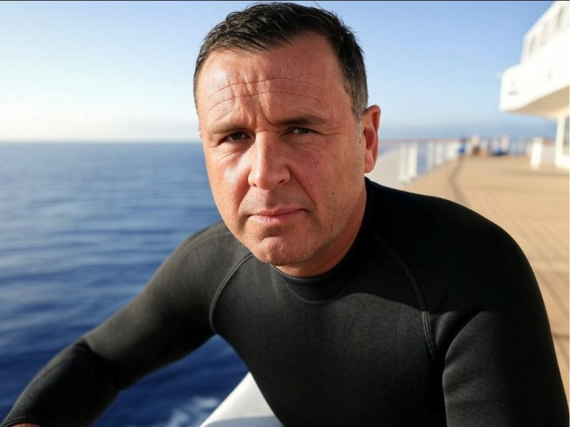 man wearing black wetsuit on a cruise