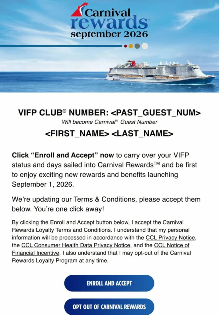 Carnival Loyalty Letter