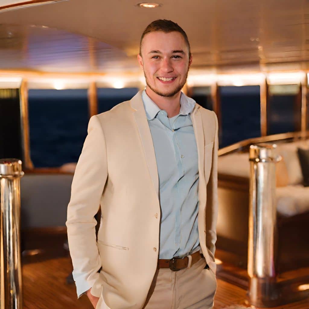 Man dressed for a formal night ona  cruise