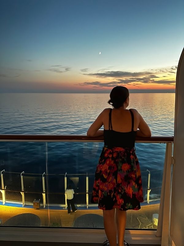 Cruise ship balcony in the evening