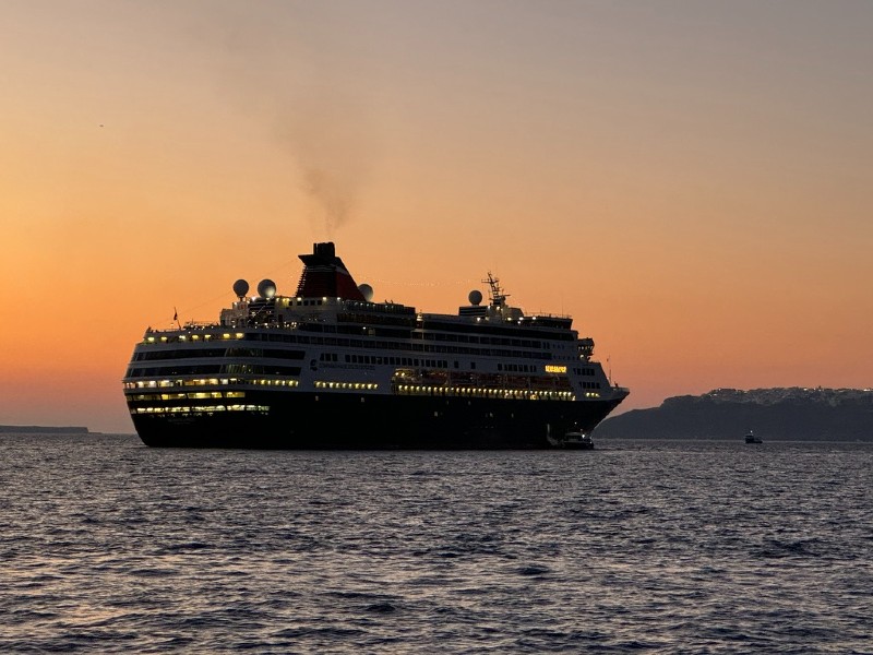 cruise ship in sunset