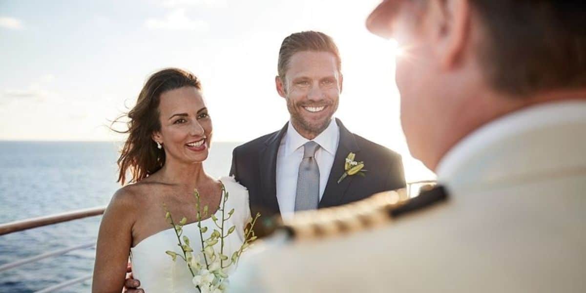 Couple getting married by the Captain on a cruise ship
