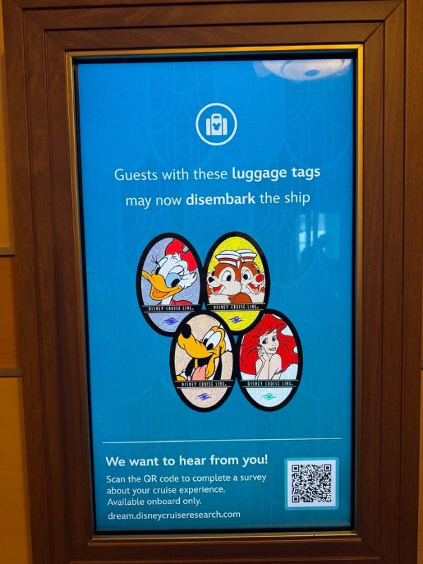 disembarkation sign on Disney cruise