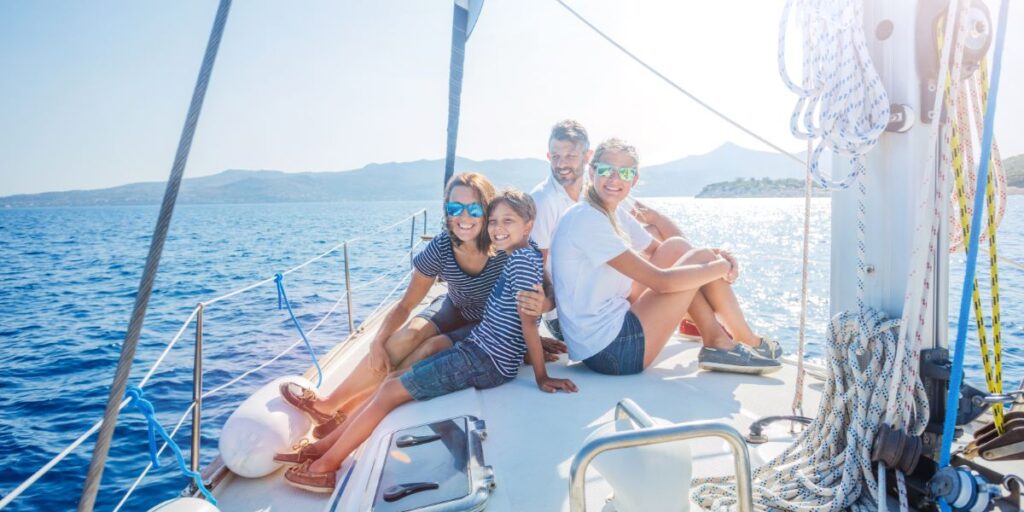 family on board a yach