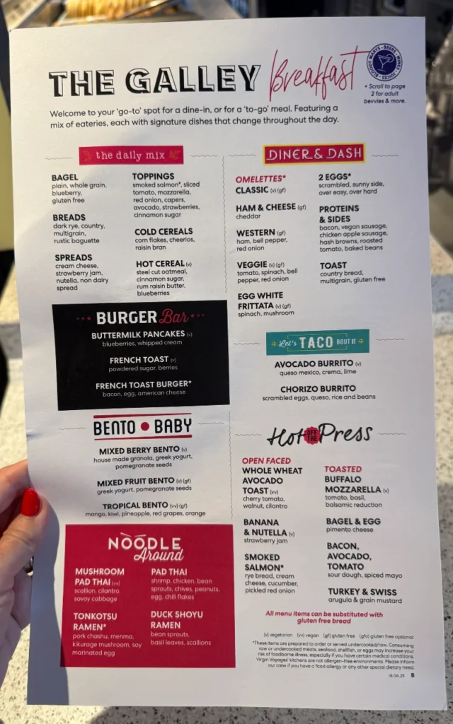 Virgin Voyages Galley menu