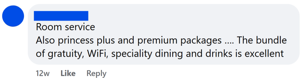 Also princess plus and premium packages …. The bundle of gratuity, WiFi, speciality dining and drinks is excellent