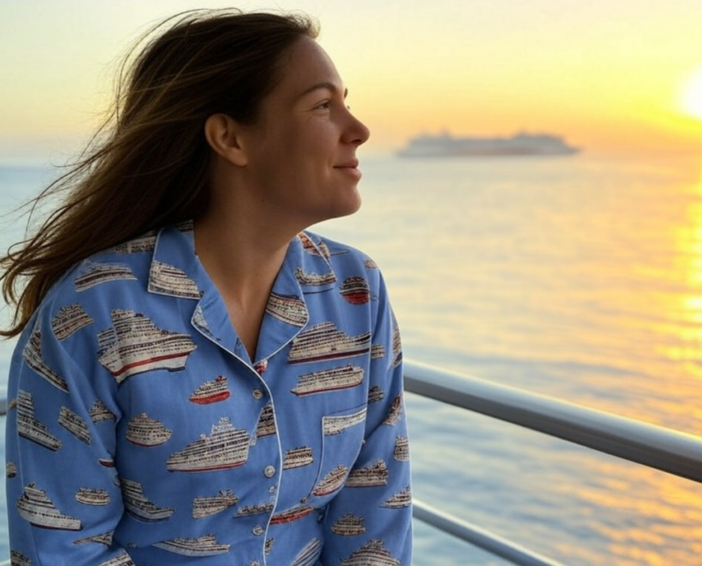 woman wearing pajamas on a cruise