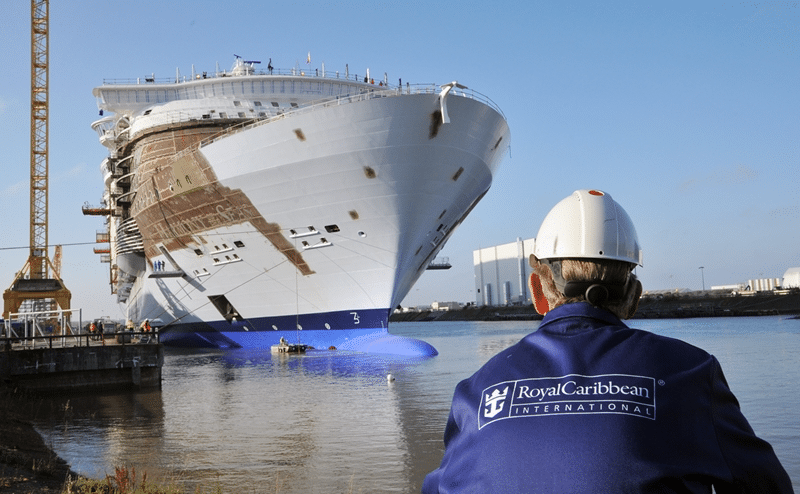 Man from Royal Caribbean looking at the ship