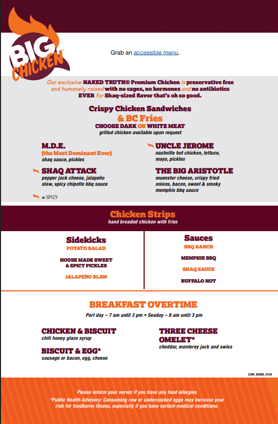 Big Chicken menu