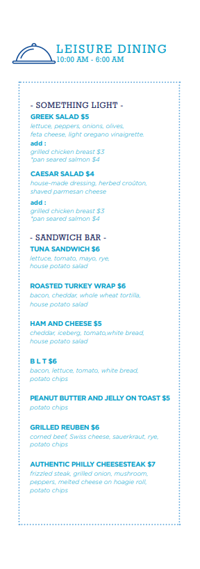 Room service main menu Carnival