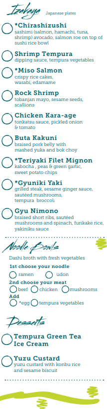 Bonsai Sushi menu