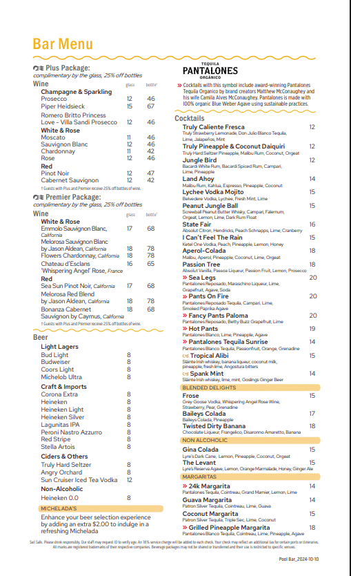 Poor Bar Menu Princess Cruises