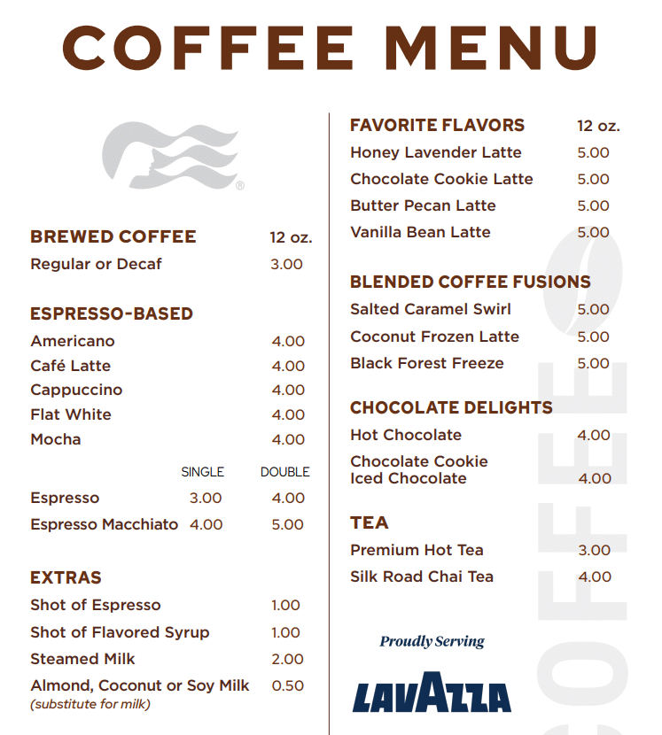 Coffee menu