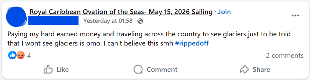"Paying my hard earned money and traveling across the country to see glaciers just to be told that I wont see glaciers is pmo. I can’t believe this smh #rippedoff"