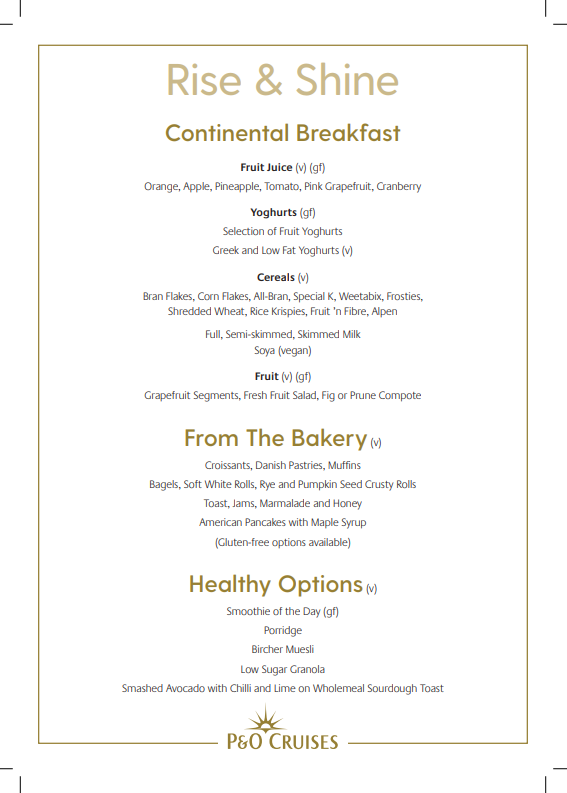 Breakfast menu