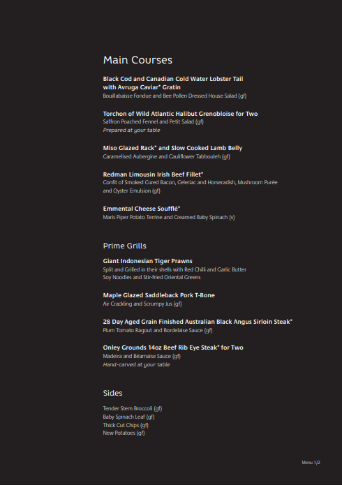 Epicurean menu  - mains