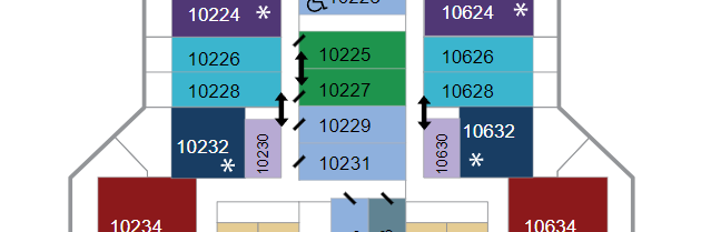 Ovation of the Seas deck plan showing family connecting rooms.