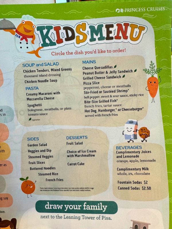Princess kids menu