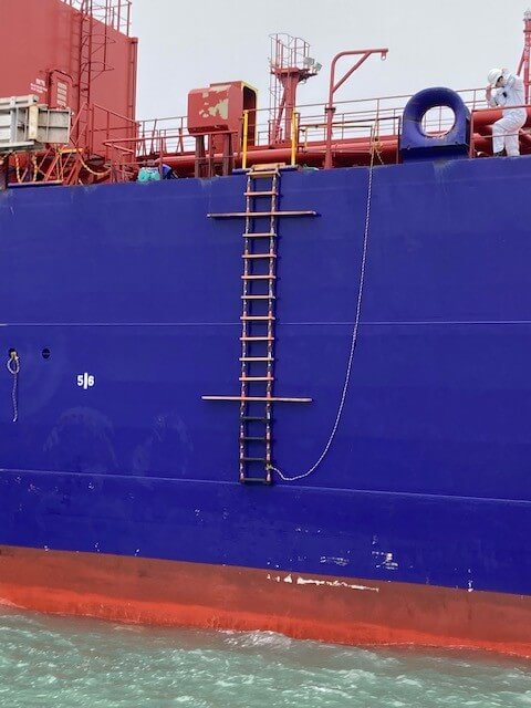 Pilot ladder on a container ship