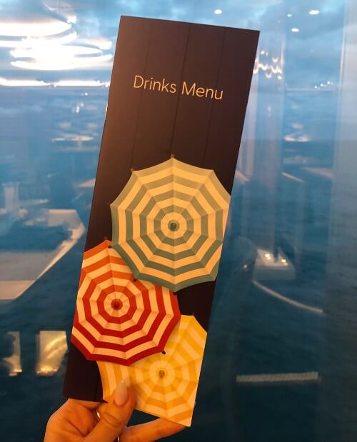 P&O Cruises drinks menu