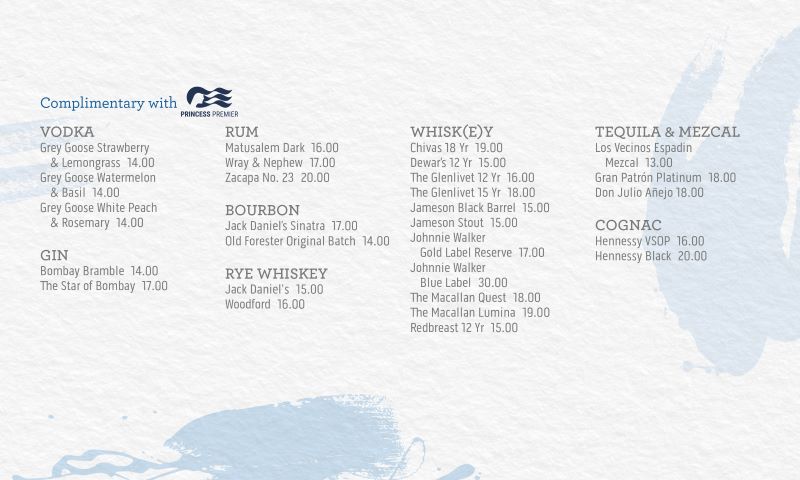 princess cruises spirits menu
