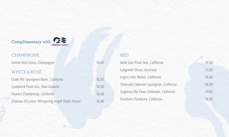 princess cruises wine menu