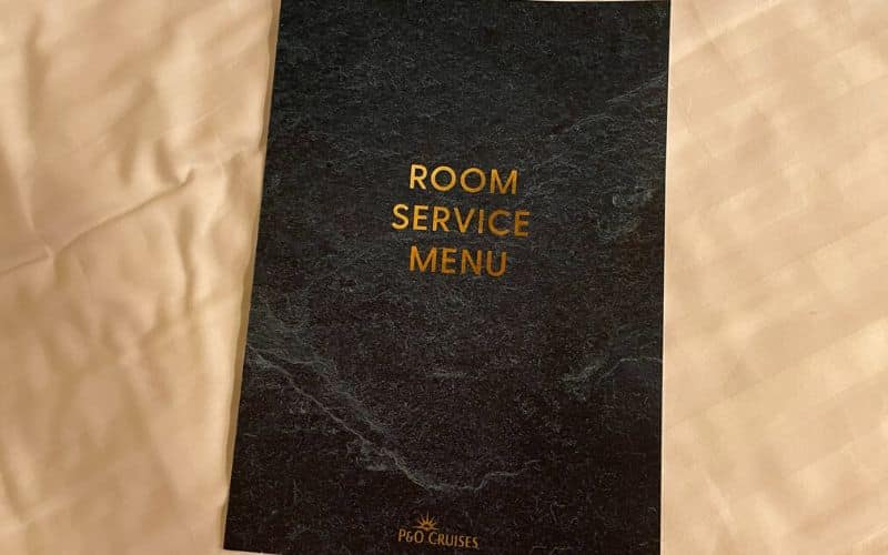 P&O Cruises room service menu