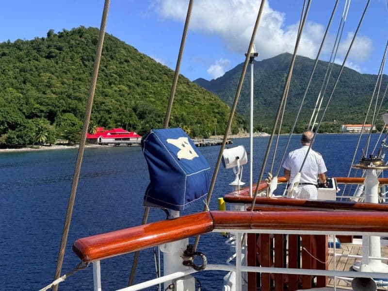 Sailing to a Caribbean island on a tall ship