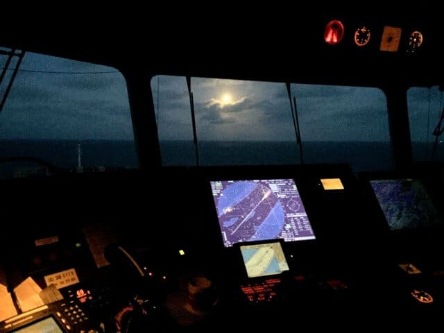 The bridge of a container vessel