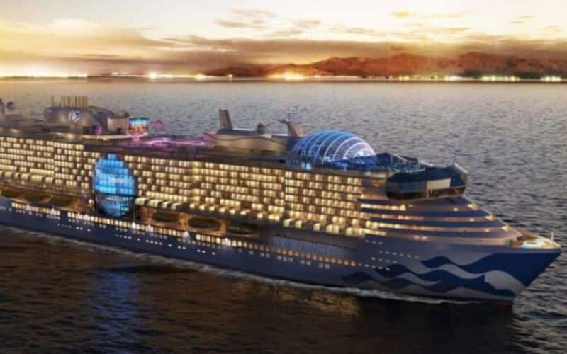 Star Princess looking alive with the sunset as it shines its prominent lights