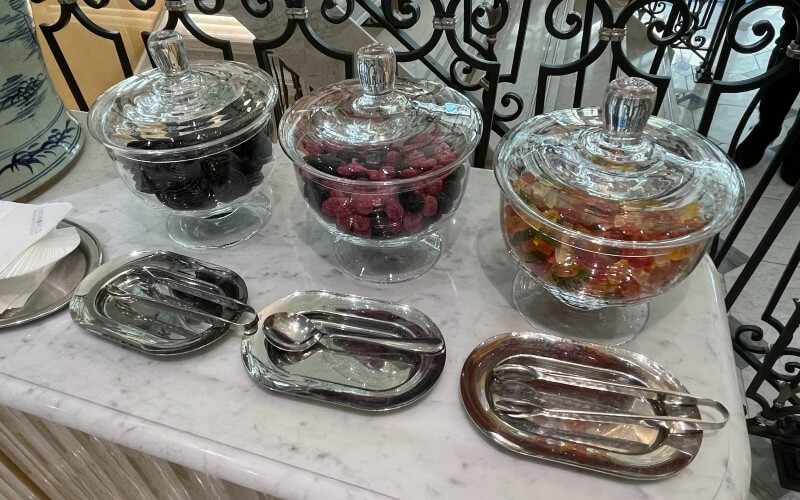 sweets in glass jars for river cruise passengers to help themselves to