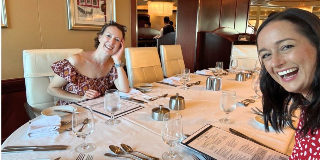 my friend an I sharing a large table