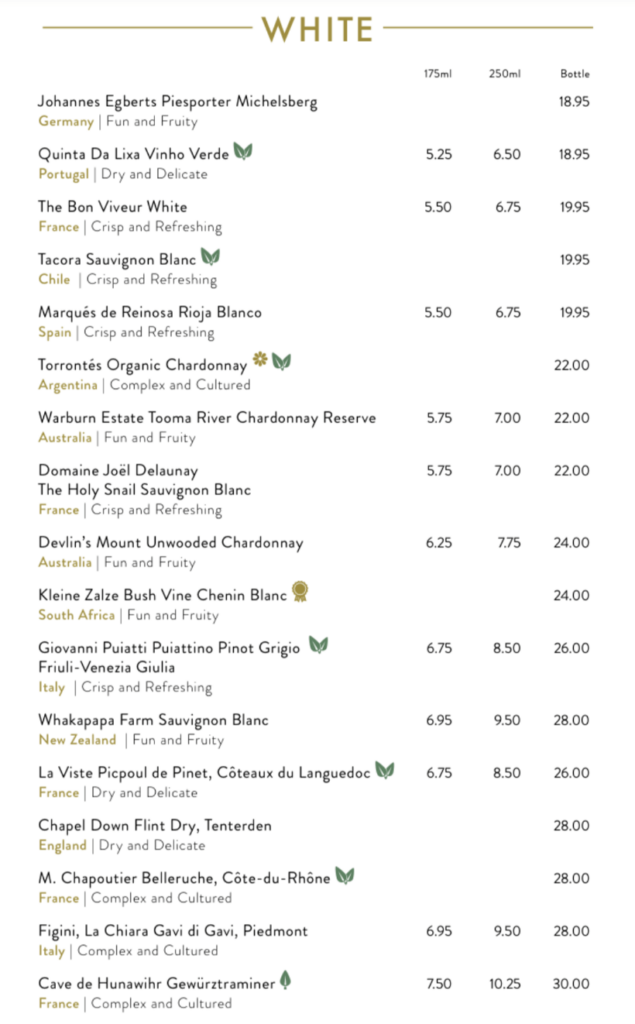 P&O Cruises wine list