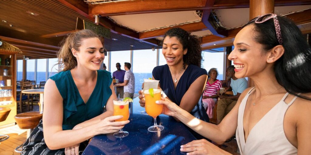 women having drinks at Carnival Cruise's Blue Iguana Tequila Bar