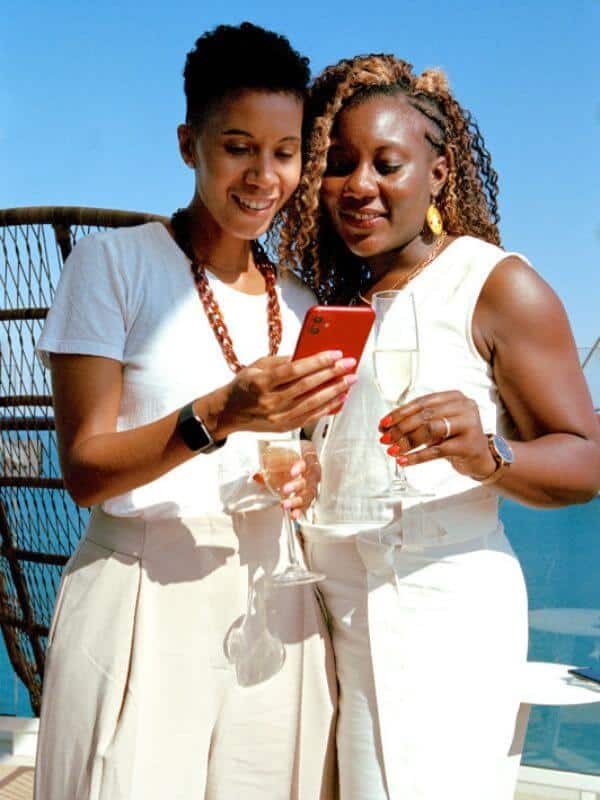 women on celebrity cruise ship with drinks